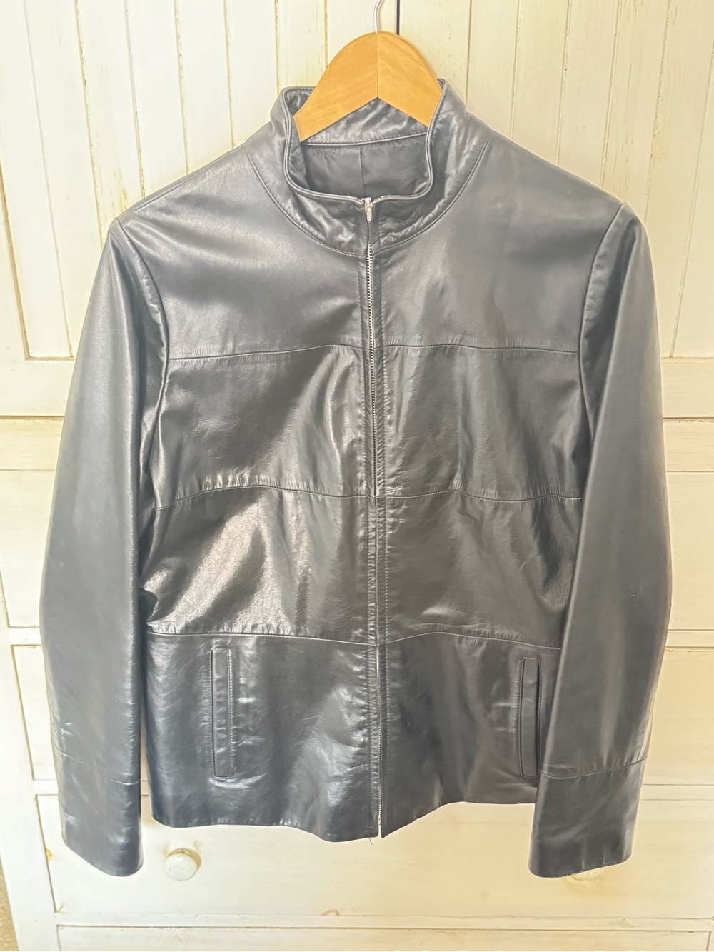 Halogen Black Leather Zip-Up Jacket for Women